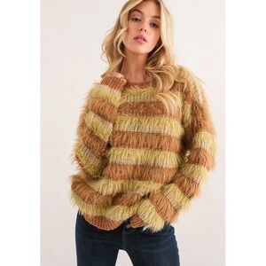 AndtheWhy Retro Striped Eyelash Sweater, size M/L, new with tags